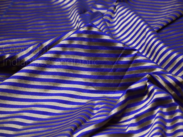 Indian royal blue benarse wedding dress brocade by the yard diagonal stripes sewing material costume crafting drapery cushion cover table runner decorative headband fabric