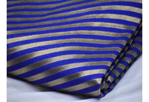 Indian royal blue benarse wedding dress brocade by the yard diagonal stripes sewing material costume crafting drapery cushion cover table runner decorative headband fabric