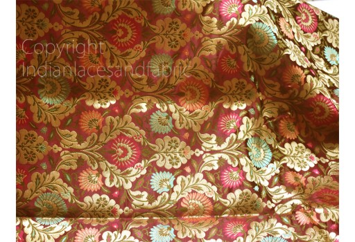 Indian Banarasi Burgundy Blended Silk Brocade by the Yard Fabric Wedding Dress Jacket Costume Material Sewing Crafting Skirts Upholstery Furnishing Table Runner Brocade