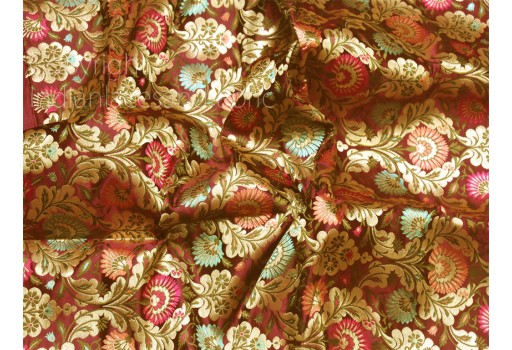 Indian Banarasi Burgundy Blended Silk Brocade by the Yard Fabric Wedding Dress Jacket Costume Material Sewing Crafting Skirts Upholstery Furnishing Table Runner Brocade