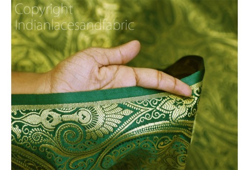 Indian Bottle Green Brocade Fabric by the Yard Banarasi Lehenga Wedding Dresses Saree Fabric Sewing Crafting Home Decor Table Runner Drapery