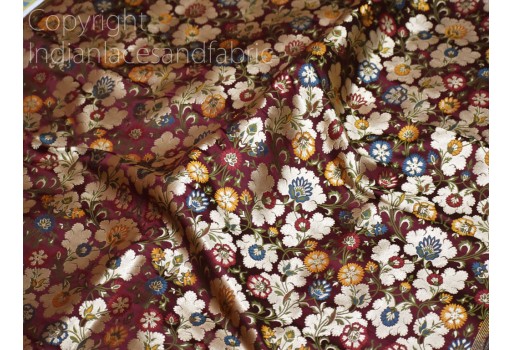 Burgundy Indian Brocade Fabric by the Yard Banarasi Lehenga Wedding Dress Costumes Blouses Saree Fabric Sewing Crafting Cushions Home Furnishing Table Runner