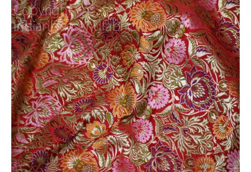 Red Indian Brocade Fabric by the Yard Bridal Costumes Banarasi Wedding Dresses Material Crafting Sewing Cushions Upholstery Drapery Home Furnishing Table Runner