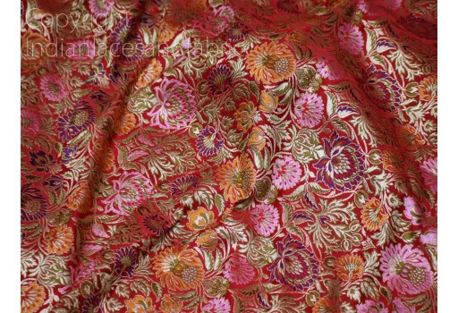 Red Indian Brocade Fabric by the Yard Bridal Costumes Banarasi Wedding Dresses Material Crafting Sewing Cushions Upholstery Drapery Home Furnishing Table Runner