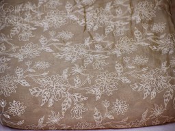 Indian tan embroidered crinkled chiffon viscose fabric by the yard embroidery sewing nursery curtain crafting summer women dresses material home furnishing drapery fabric