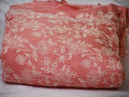 Indian peachy pink embroidered crinkled chiffon viscose fabric by the yard embroidery sewing curtain crafting summer women dresses material wedding wear lehenga making fabric