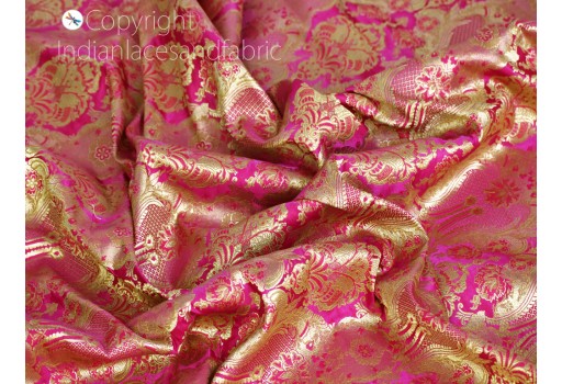 1.5 Meter Indian brocade fabric magenta silk wedding bridal dress bridesmaid banarasi lehenga sewing crafting home décor costumes boutique martial curtains making fabric