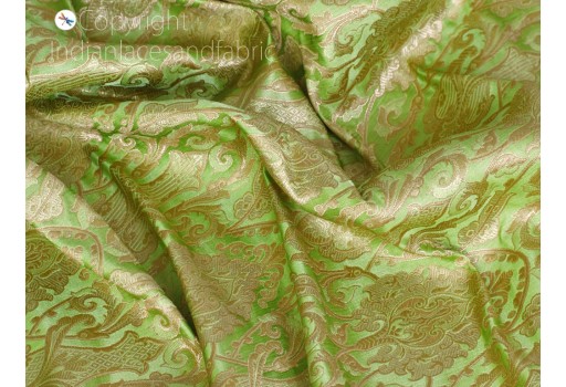 Pear green Indian brocade fabric by the yard banarasi wedding bridal dress lehenga skirt costume sewing crafting home decor table runners boutique material making fabric