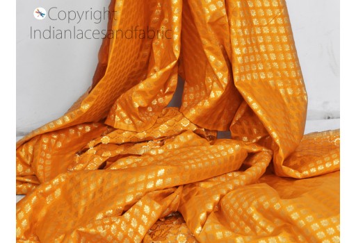 Yellow Sewing Indian Brocade by the yard Fabric Banaras Weddings Bridal Dress Material Banarasi DIY Crafting Costume Cushion Covers Blouses