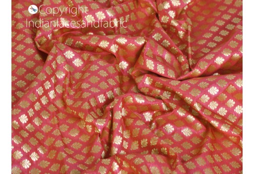 Indian Coral Sewing Brocade By The Yard Fabric Party Wear Lehenga Material Banarasi DIY Crafting Costume Cushion Covers Table Runner Accessories Curtains Clutches Home Décor Fabric