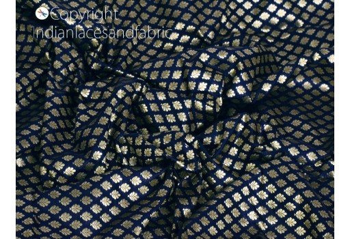 Bridesmaid gown Indian navy blue brocade by the yard fabric festival wear lehenga costume boutique material cushion covers blouses decorative headband fabric