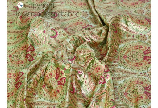 Indian skirt pistachio brocade fabric by the yard banarasi bridal wedding dresses silk crafting sewing costume lehenga decorative headband home décor furnishing sofa cover making fabric