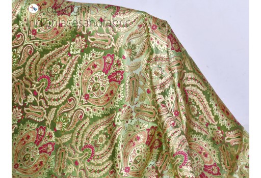 Indian skirt pistachio brocade fabric by the yard banarasi bridal wedding dresses silk crafting sewing costume lehenga decorative headband home décor furnishing sofa cover making fabric