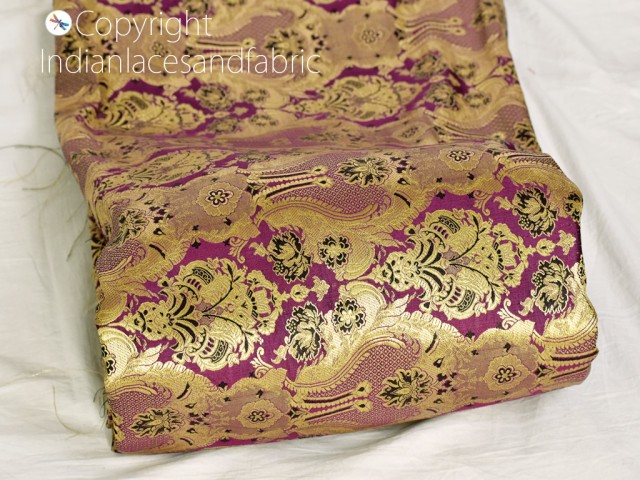Purple Indian brocade fabric by the yard banarasi wedding bridal dresses costume sewing crafting home décor table runners boutique material curtains clutches skirts making fabric