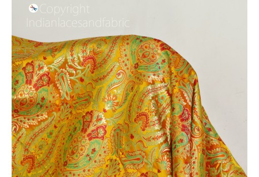 Bridesmaid lehenga yellow brocade fabric by the yard Indian bridal party dress silk crafting sewing costume gown drapery blouses home décor furnishing sofa cover fabric