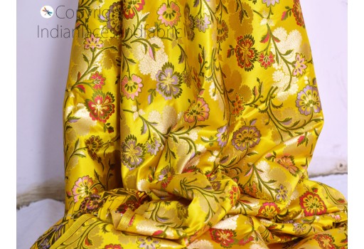 Bridesmaid lehenga yellow Indian brocade fabric by the yard banarasi bridal silk dresses crafting home décor upholstery drapery jacket sewing accessories gown fabric