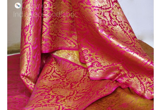 Indian magenta brocade banaras fabric by the yard festival wear dresses cushion cover clutches home décor table runner boutiques material sewing crafting jackets making fabric