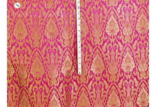 Indian magenta brocade banaras fabric by the yard festival wear dresses cushion cover clutches home décor table runner boutiques material sewing crafting jackets making fabric