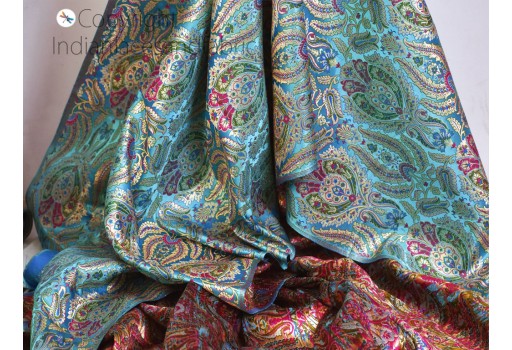 Brocade bridesmaid lehenga blue fabric banarasi Indian bridal wedding dress by the yard blended silk crafting sewing costume gown drapery blouses home décor cushion cover fabric