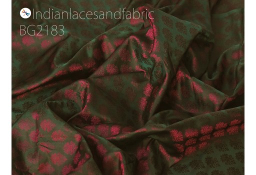 Indian green jacquard fabric by the yard silk wedding dresses curtains making valance drapes diy crafting sewing home décor cushion covers lampshade upholstery table runner floral fabric