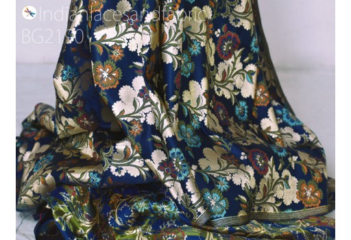 Indian navy blue banaras silk fabric by the yard banarasi lehenga wedding dress costumes saree fabric sewing crafting home decor furnishing table runner cushion cushion cover brocade