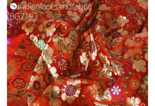 Red brocade Indian silk fabric by the yard bridal costumes banarasi wedding dresses material crafting sewing cushion covers upholstery drapery bridesmaid lehenga costume making