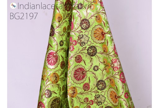 Indian green brocade fabric by the yard banarasi silk bridal wedding dresses lehenga diy crafting sewing drapery upholstery home decor costume table runner cushion cover