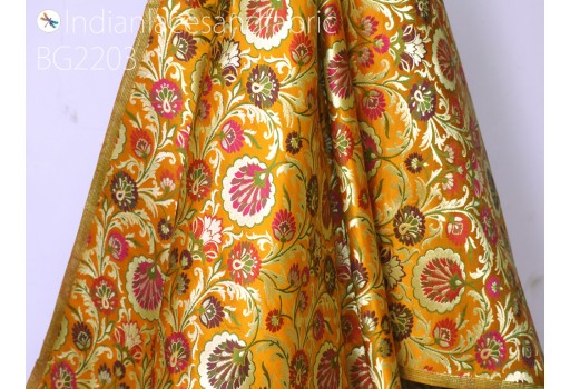 Indian mustard yellow brocade fabric by yard banarasi bridal wedding dresses crafting sewing costume lehenga drapery blouses clothing accessories pillowcase making varanasi silk