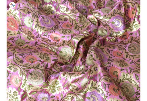 Banarasi Indian silk onion pink brocade fabric by yard bridal wedding dresses crafting sewing costume lehenga drapery blouses bridesmaid skirts cushion cover table runner home decor