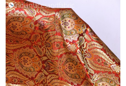 Indian red silk brocade fabric by the yard banarasi wedding dresses lehenga material sewing table runner crafting home decor curtains upholstery hair crafts table runner bridal costume