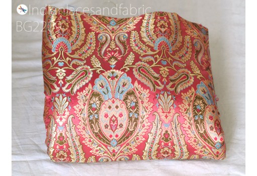 Indian rose pink silk brocade fabric by the yard banarasi wedding dresses lehenga sewing table runner diy crafting home decor curtains upholstery table runner clothing accessories hair craft
