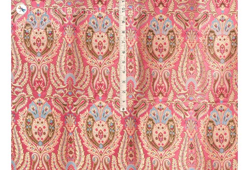 Indian rose pink silk brocade fabric by the yard banarasi wedding dresses lehenga sewing table runner diy crafting home decor curtains upholstery table runner clothing accessories hair craft
