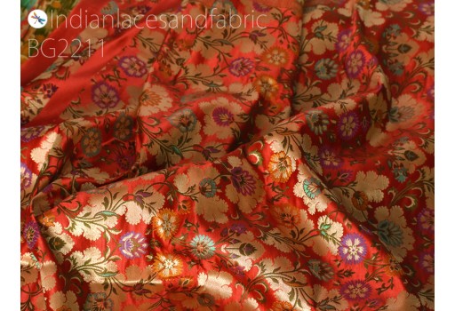 Indian red brocade fabric by the yard banarasi bridal wedding dresses varanasi blended silk DIY crafting sewing costumes lehenga blouses pillowcase home furnishing table runner