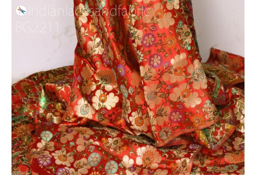 Indian red brocade fabric by the yard banarasi bridal wedding dresses varanasi blended silk DIY crafting sewing costumes lehenga blouses pillowcase home furnishing table runner