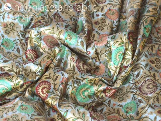 Indian grey fabric silk brocade by the yard wedding dress fabric banarasi boutique material sewing accessories DIY hair crafting curtain jacket home decor furnishing table runner