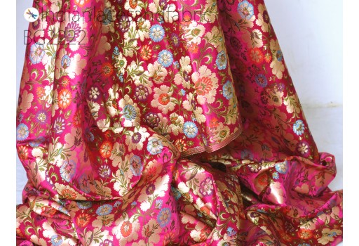 Banarasi Indian magenta brocade fabric by yard bridal wedding dress varanasi silk crafting sewing costume lehenga home decor furnishing drapery blouses table runner mats hair crafts