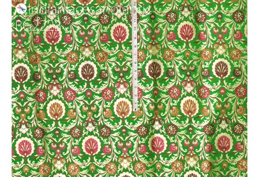 Green Indian silk brocade by the yard fabric wedding dress material sewing DIY crafting curtain jacket home decor furnishing table runner cushion cover hair crafts banarasi fabric