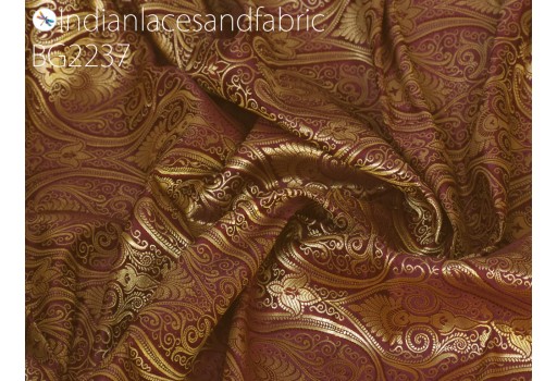 Burgundy blended silk brocade by the yard sewing wedding dress jacket Indian banarasi costume material crafting skirts upholstery furnishing home décor clothing accessories hair craft