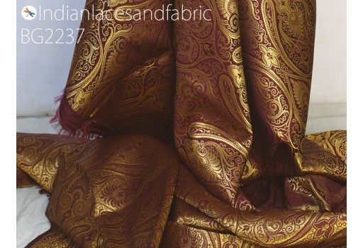 Burgundy blended silk brocade by the yard sewing wedding dress jacket Indian banarasi costume material crafting skirts upholstery furnishing home décor clothing accessories hair craft
