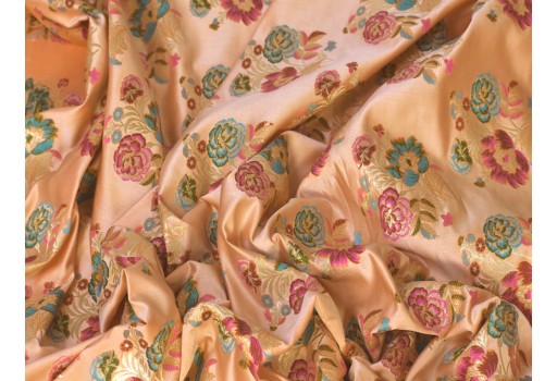 Peach brocade by the yard men vests jackets costumes Indian banarasi wedding dresses material sewing lehenga skirts curtains upholstery home décor furnishing clothing accessories