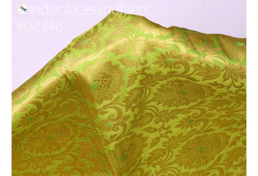 Indian lime green gold banarasi brocade by the yard fabric banaras silk wedding dress costumes table runner jacket home decor cushion covers upholstery floral bridesmaid lehenga