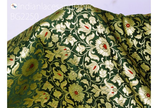 Indian bottle green brocade fabric by yard wedding dresses crafting sewing costume lehenga valances drapery blouses upholstery table runner clutches home décor varanasi silk