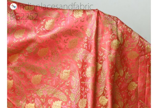 Indian coral jacquard dress material brocade bridal wedding dress fabric by the yard DIY crafting sewing silk curtains making duvet cushion covers home décor furnishing table runner