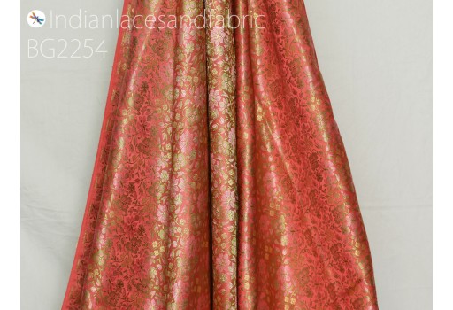 Indian coral red jacquard dress material brocade bridal wedding fabric by the yard DIY crafting sewing accessories silk curtains making duvet cushion covers home décor table runner