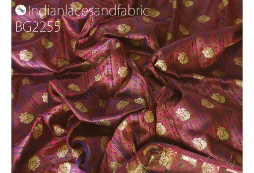 Indian magenta jacquard dress costumes material brocade bridal wedding dresses lehenga fabric by the yard crafting sewing silk curtains making duvet covers clutches home décor furnishing
