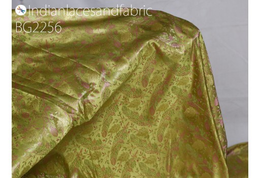 Indian apple green jacquard dress material brocade bridal wedding dress fabric by the yard crafting sewing silk curtains making duvet pillows cover clutches home furnishing décor table runner