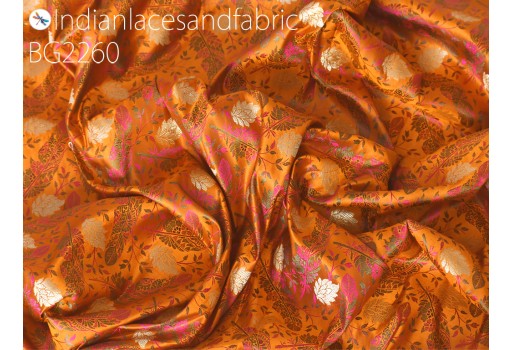 Indian burnt orange jacquard fabric by the yard brocade bridal wedding dress material crafting costumes sewing curtains valance duvet covers home furnishing table runner silk