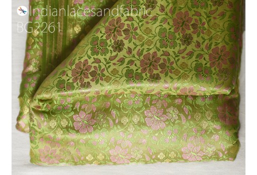Indian green jacquard dress material brocade bridal wedding dress fabric by the yard DIY crafting sewing silk curtains making duvet covers home décor furnishing hair crafts table runner