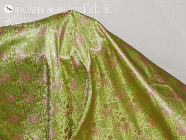Indian green jacquard dress material brocade bridal wedding dress fabric by the yard DIY crafting sewing silk curtains making duvet covers home décor furnishing hair crafts table runner