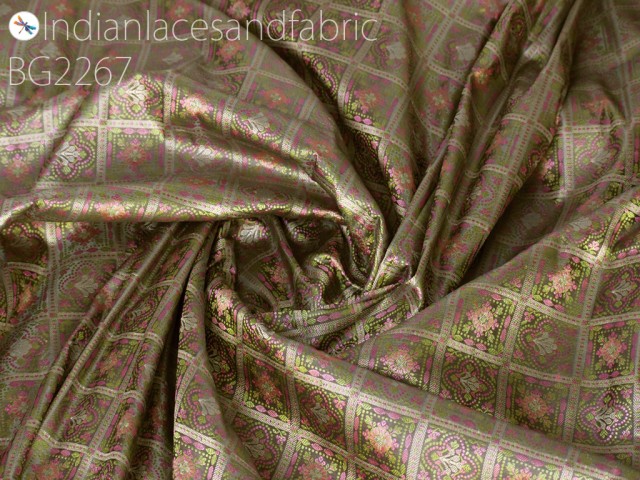 Indian grey jacquard fabric by the yard wedding dresses curtains making valance drapes DIY crafting sewing home décor furnishing cushion covers table runner clothing accessories silk